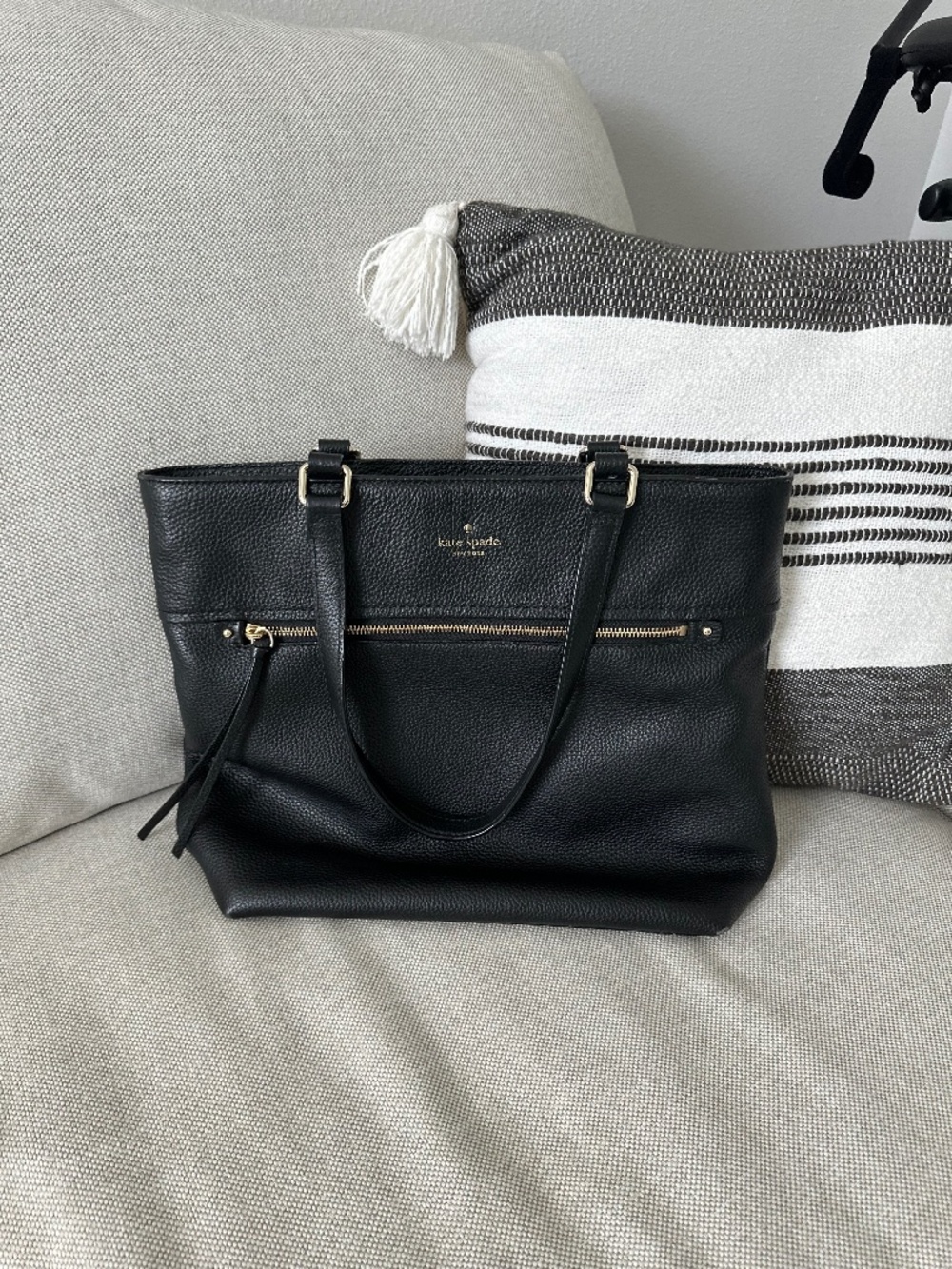 Kate Spade black leather tote bag